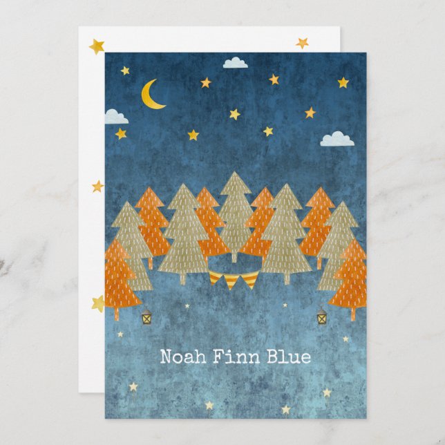 Convite Cute Magical Forest Trees And Stars Card (Frente/Verso)