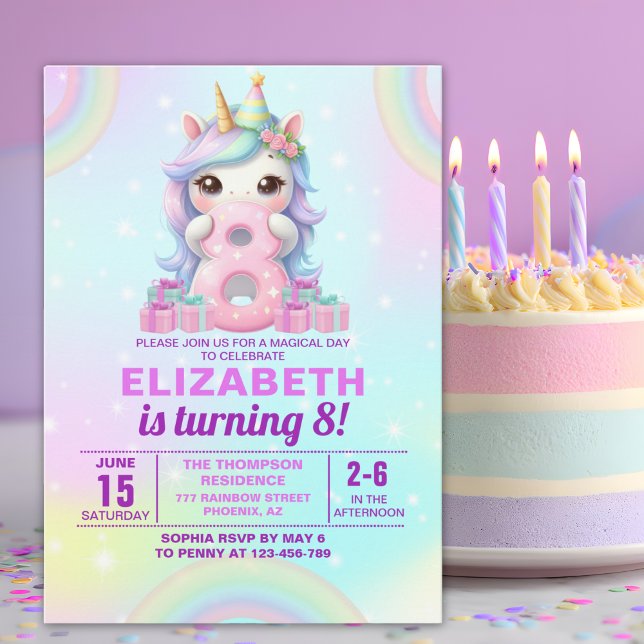 Convite Cute Magical Unicorn8th Birthday – Magical Birthda (Criador carregado)