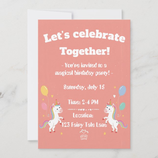 Convite Cute Magical Unicorn Invite (Frente)