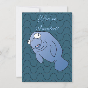 Convite Cute Manatee Hugger Cartoon Animal