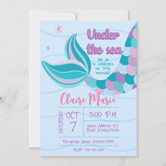 Convite Cute Mermaid Invitation (Frente)