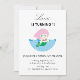 Convite Cute Mermaid Queen Under the sea 1st Birthday 