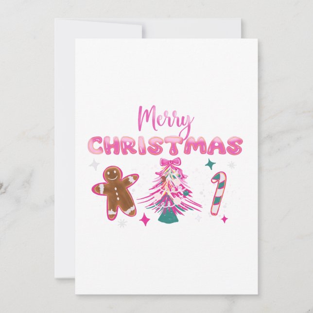 Convite Cute Merry Christmas Gingerbread and Candy Design (Frente)