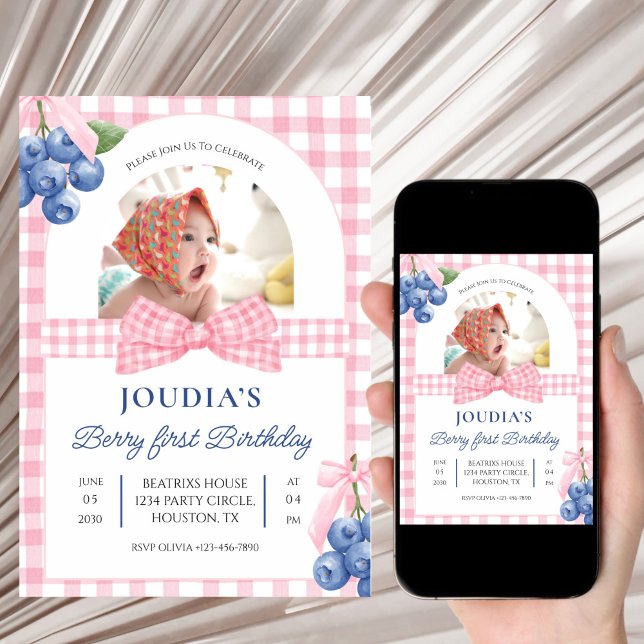 Convite cute minimalist Watercolor  Berry First birthday (Criador carregado)