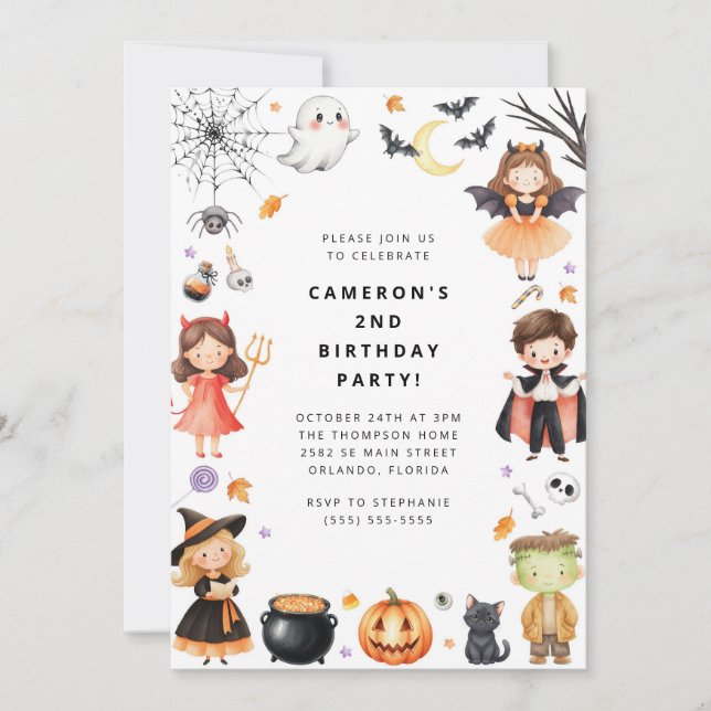 Convite Cute Modern Halloween Birthday Costume Party (Frente)