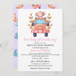 Convite Cute Monkey Girl Baby Shower Drive Through