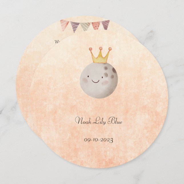 Convite Cute Moon With Crown Baby Girl Card (Frente/Verso)