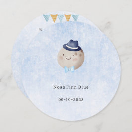 Convite Cute Moon With Hat And Bow Baby Boy Card