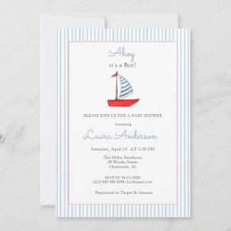 Convite Cute Nautical boat Baby boy Baby shower