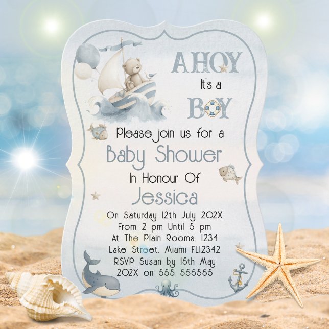 Convite Cute Nautical Boy Baby Shower Invitation (Criador carregado)