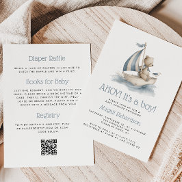 Convite Cute Nautical Teddy Bear QR Code Boy Baby Shower
