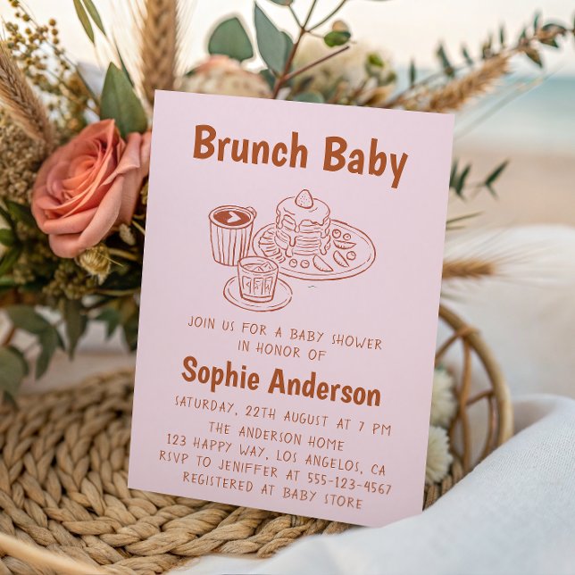 Convite Cute Neutral Coffee & Pancakes Brunch Baby Shower (Criador carregado)