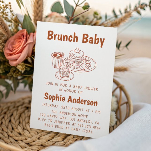 Convite Cute Neutral Coffee & Pancakes Brunch Baby Shower (Criador carregado)