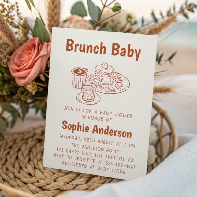 Convite Cute Neutral Coffee & Pancakes Brunch Baby Shower (Criador carregado)