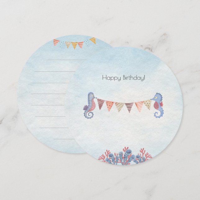 Convite Cute Ocean Seahorse Flags Children Card (Frente/Verso)