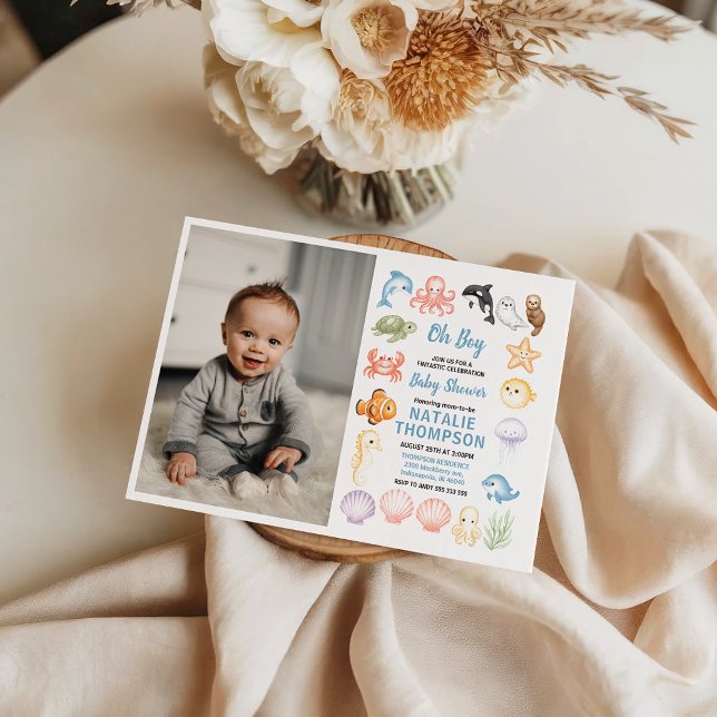 Convite Cute Ocean Under the Sea Animal Baby Shower (Cute Ocean Under the Sea Animal Baby Shower Invitation)