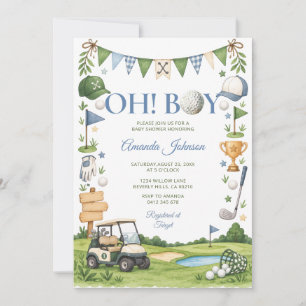 Convite Cute Oh Boy Carrinho de Golfe Baby Shower Azul Xad
