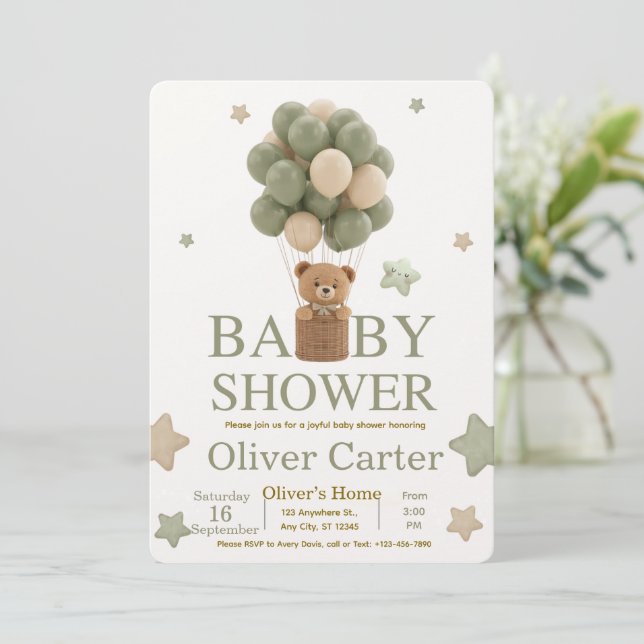 Convite Cute Olive Green Boy Baby Shower Invitation (Em pé/Frente)