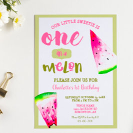 Convite Cute One in a Melon 1º Aniversário Rosa Verde