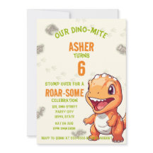 Cute Orange Dinosaur T-Rex Birthday Invite