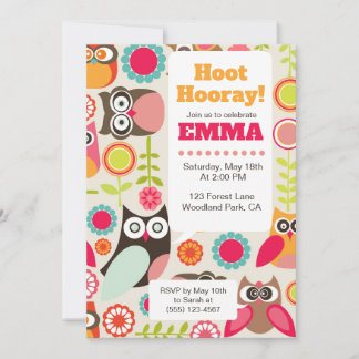 Convite Cute Owl Birthday Invitation Hoot Hooray Birthday