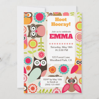 Convite Cute Owl Birthday Invitation Hoot Hooray Birthday