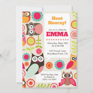 Convite Cute Owl Birthday Invitation Hoot Hooray Birthday