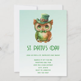 Convite Cute Owl em um Chapéu Alto Verde Dia de São Patríc