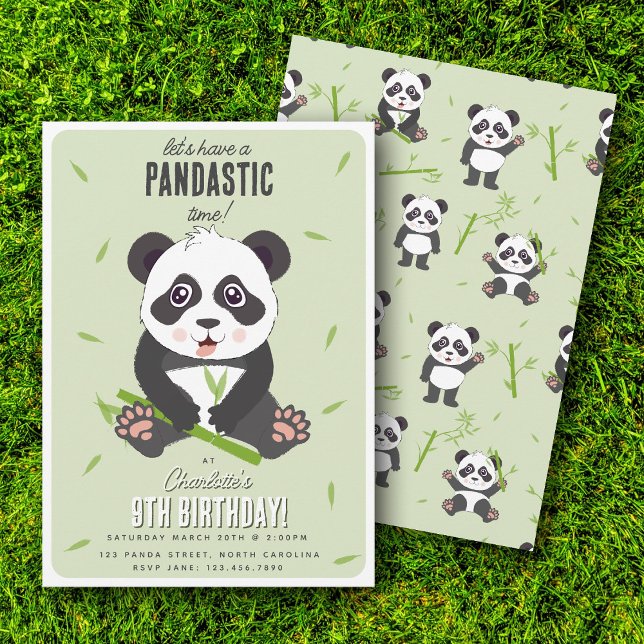 Convite Cute Panda Bear Kawaii Kids Birthday Party (Cute Panda Bear Kawaii Kids Birthday Party Invitation)