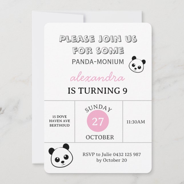 Convite Cute Panda Bear Party Invitation – Personalized  (Verso)