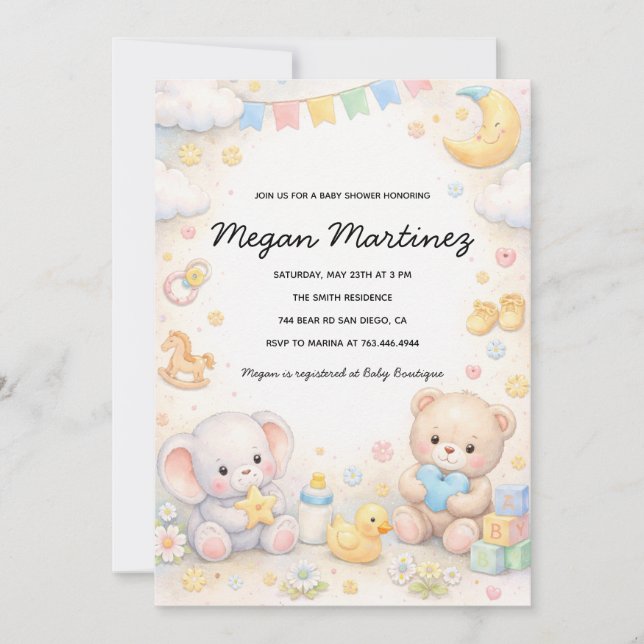 Convite Cute Pastel Baby Shower Invitation Template (Frente)