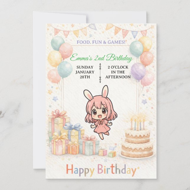 Convite Cute Pastel Bunny Birthday Invitation (Frente)