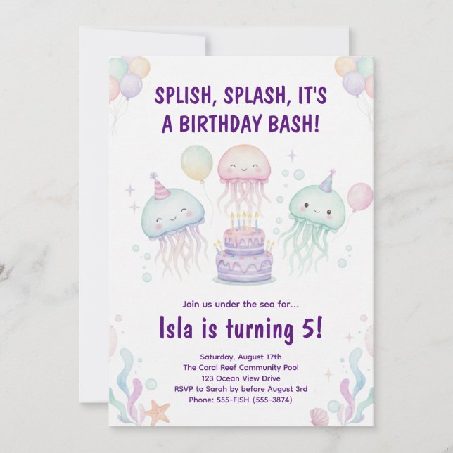 Convite Cute Pastel Jellyfish Birthday Party Invitation (Frente)