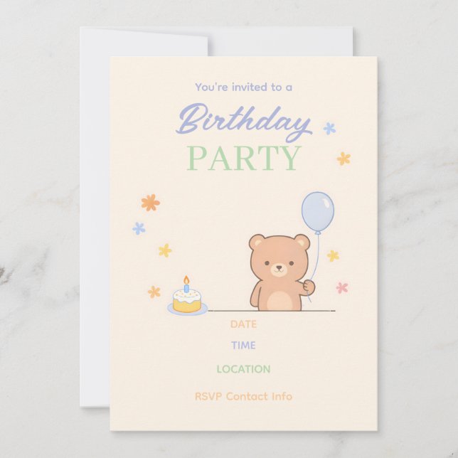 Convite Cute Pastel Kids Birthday Party Invitation | Minim (Frente)