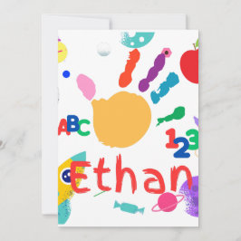 Convite Cute Personalizado ABC Mão Pintada 123 Criança