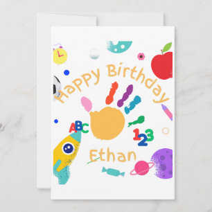 Convite Cute Personalizado ABC Mão Pintada 123 HB Criança