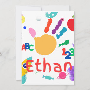 Convite Cute Personalizado Mão Pintada ABC 123 Infantil