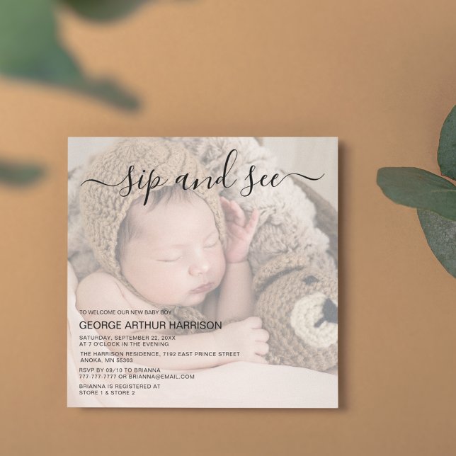 Convite Cute Photo Sip And See Party Invitation (Criador carregado)