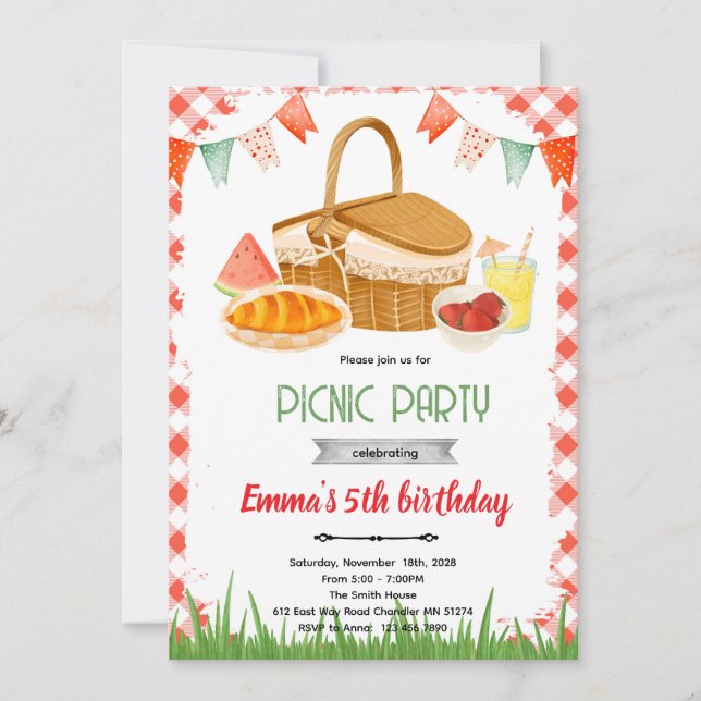 Convite Cute picnic party theme invitation (Frente)
