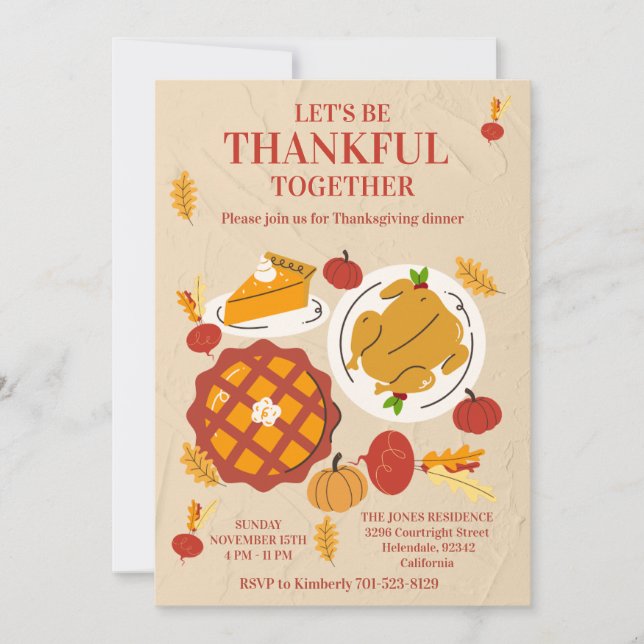 Convite Cute Pie Pumpkin Thanksgiving Dinner (Frente)