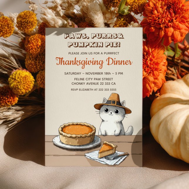 Convite Cute Pilgrim Cat Purrfect Thanksgiving Dinner (Criador carregado)
