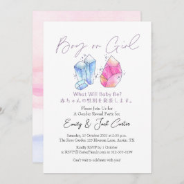 Convite Cute Pink and Blue Crystal Gem Gender Reveal