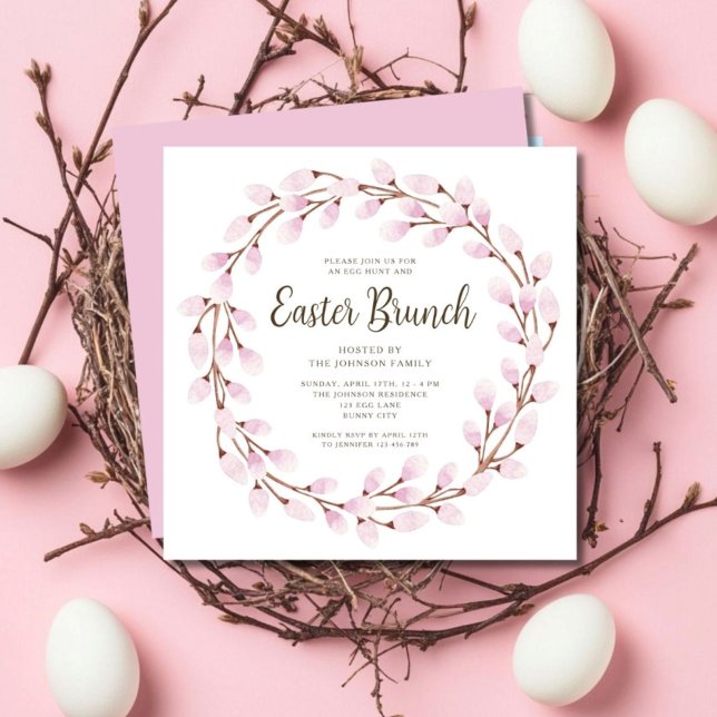 Convite Cute Pink Botanical Easter Brunch (Cute Pink Botanical Easter Brunch Invitation)