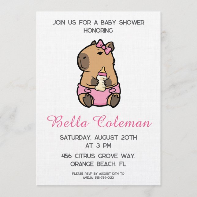Convite cute pink bow baby shower invitation (Frente)