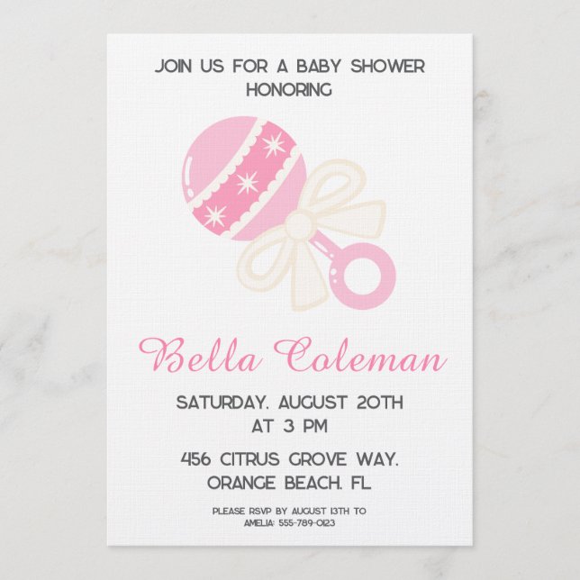 Convite cute pink bow baby shower invitation (Frente)