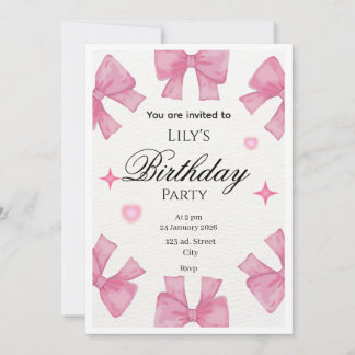 Convite Cute Pink Bow Border Greeting Card l invitation 