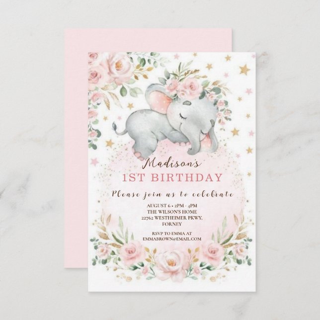 Convite Cute Pink Bow Coquette primer cumpleaños (Frente/Verso)