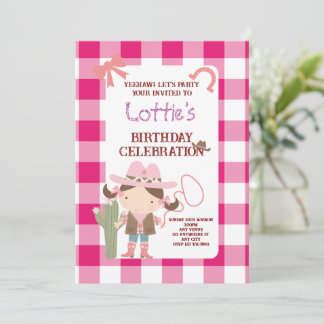 Convite Cute Pink Cowirl Child's Birthday
