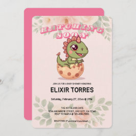 Convite Cute Pink Dino Hatching Soon