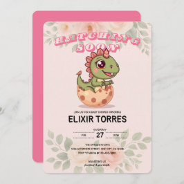 Convite Cute Pink Dino Hatching Soon